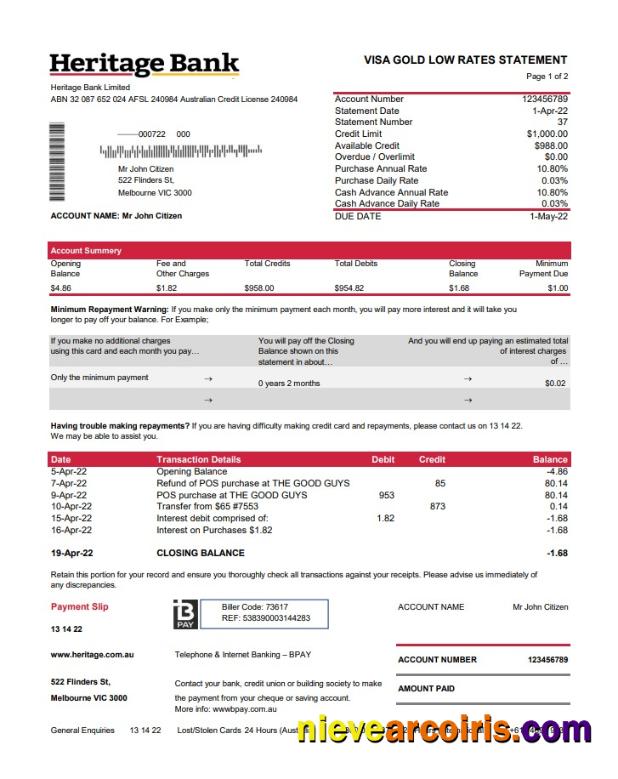 Australia Heritage bank st 2 pages